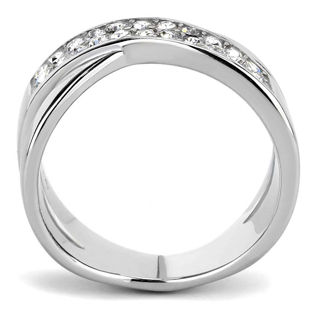 MATK3436 - High polished (no plating) Stainless Steel Ring with Top Grade Crystal  in Clear