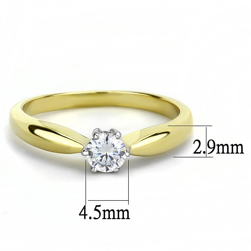 MATK3440 - Two-Tone IP Gold (Ion Plating) Stainless Steel Ring with AAA Grade CZ  in Clear