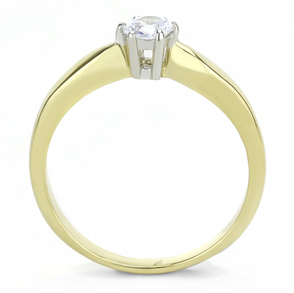 MATK3440 - Two-Tone IP Gold (Ion Plating) Stainless Steel Ring with AAA Grade CZ  in Clear