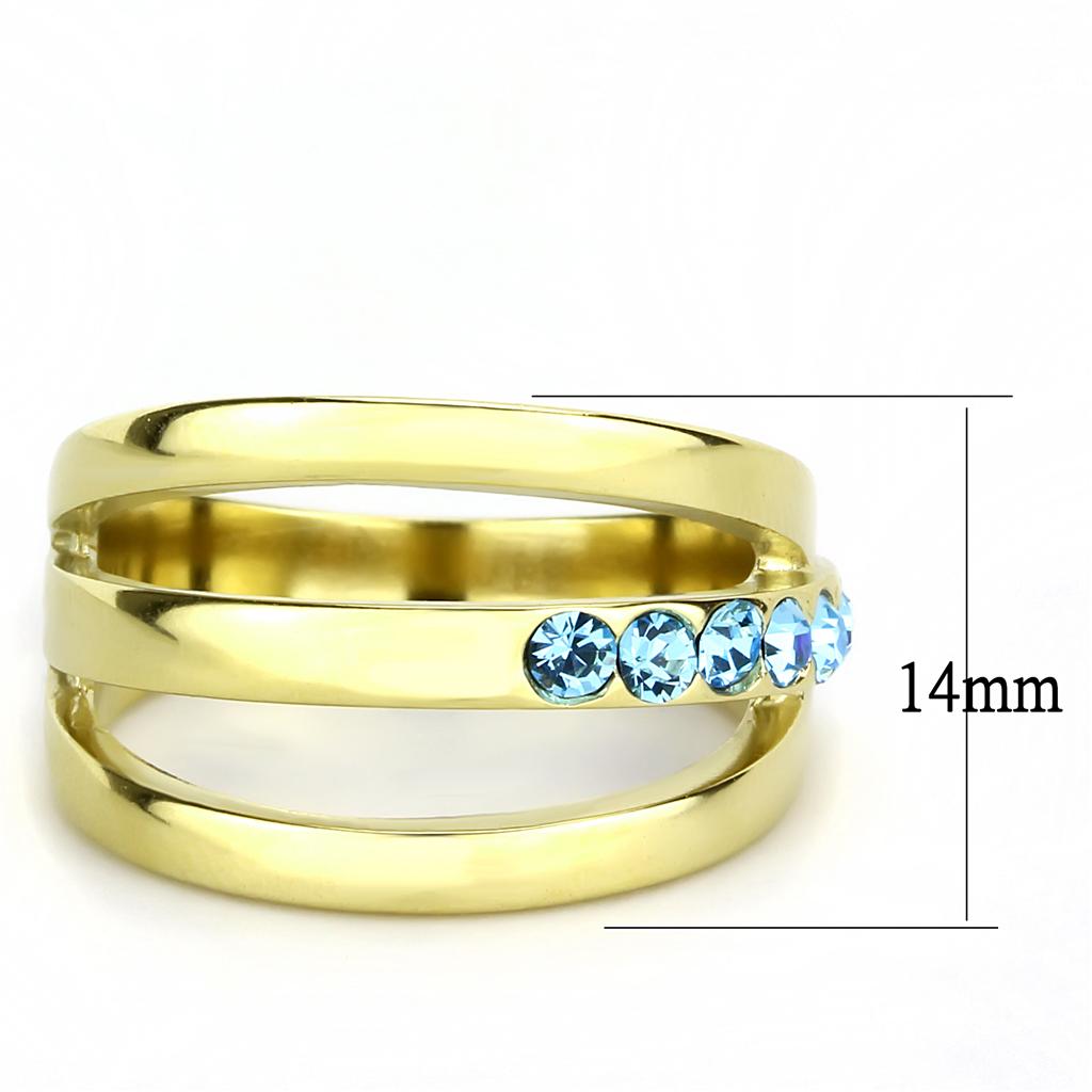 MATK3441 - IP Gold(Ion Plating) Stainless Steel Ring with Top Grade Crystal  in Sea Blue