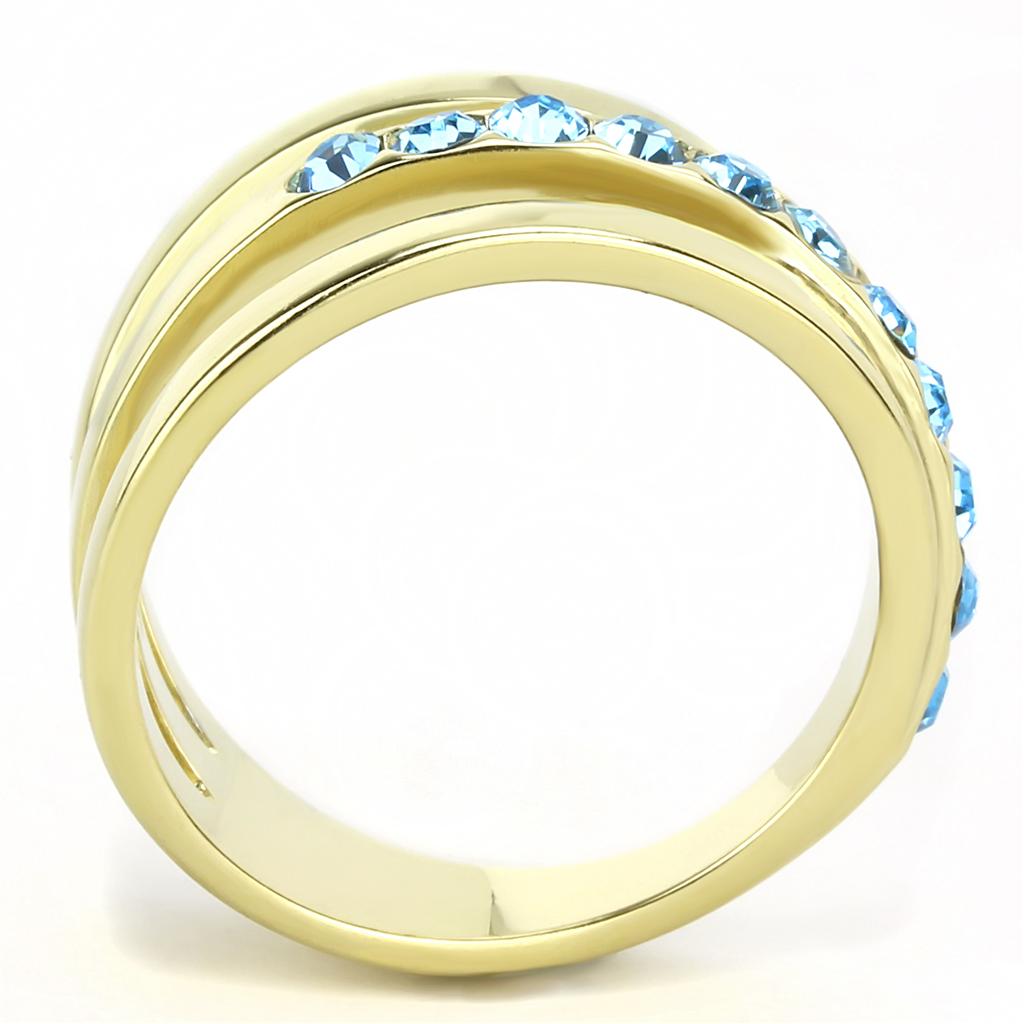 MATK3441 - IP Gold(Ion Plating) Stainless Steel Ring with Top Grade Crystal  in Sea Blue