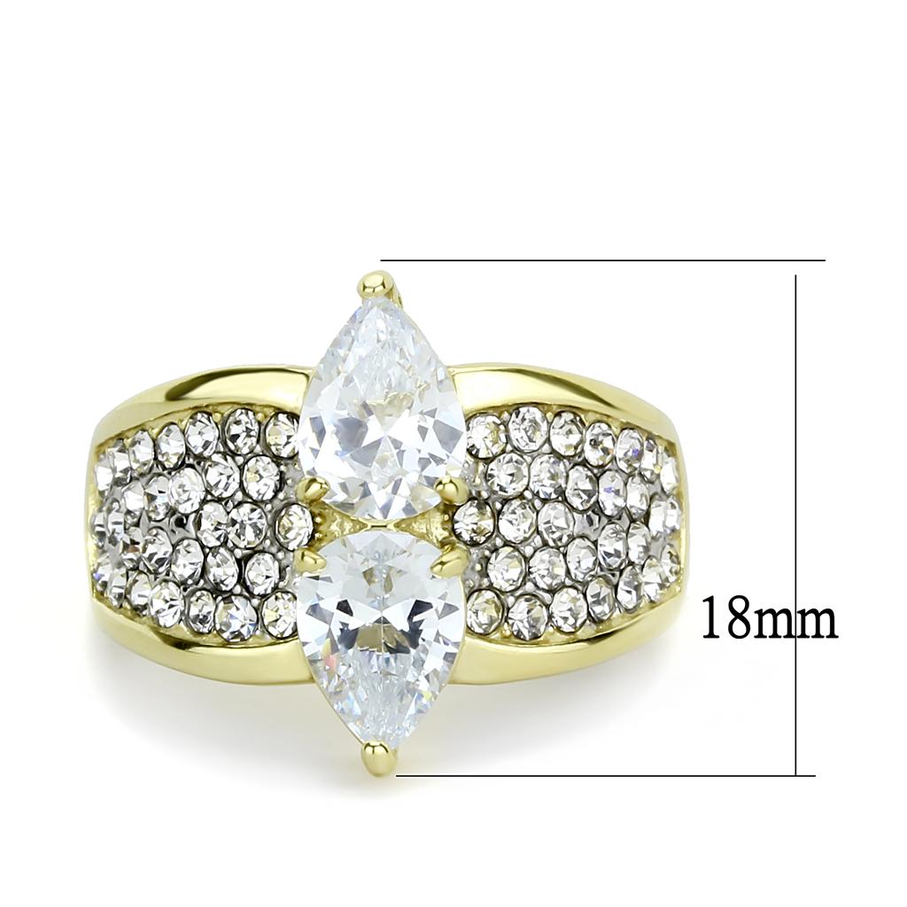 MATK3442 - Two-Tone IP Gold (Ion Plating) Stainless Steel Ring with AAA Grade CZ  in Clear