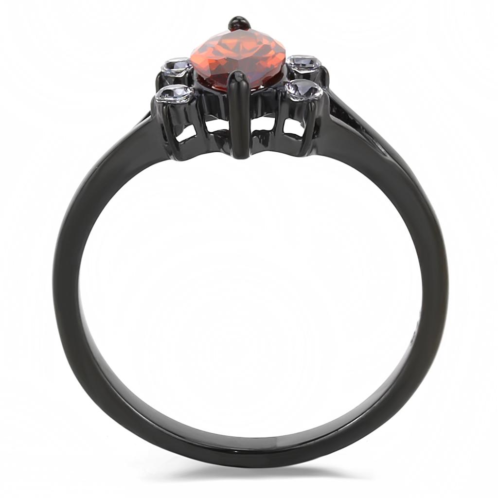 MATK3445 - IP Black(Ion Plating) Stainless Steel Ring with AAA Grade CZ  in Garnet