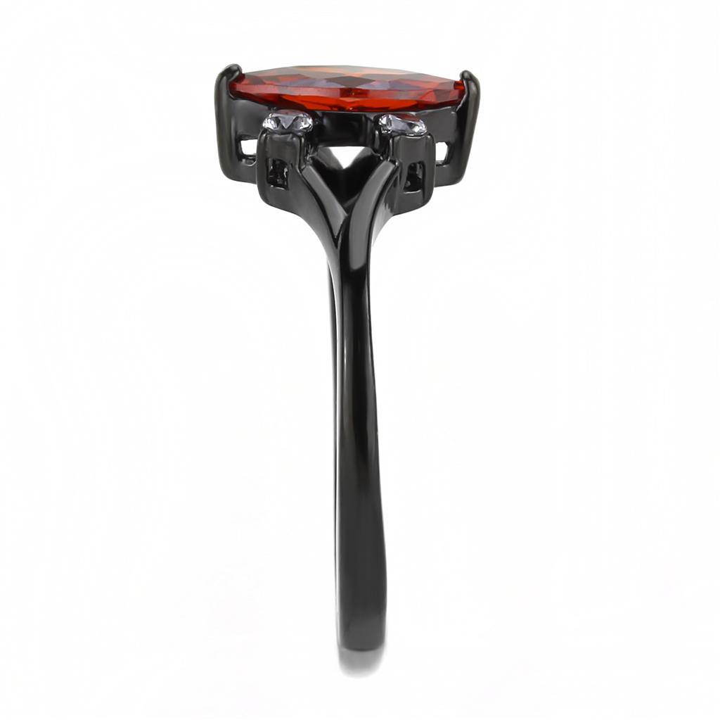 MATK3445 - IP Black(Ion Plating) Stainless Steel Ring with AAA Grade CZ  in Garnet