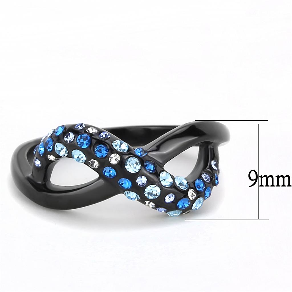 MATK3446 - IP Black(Ion Plating) Stainless Steel Ring with Top Grade Crystal  in Multi Color