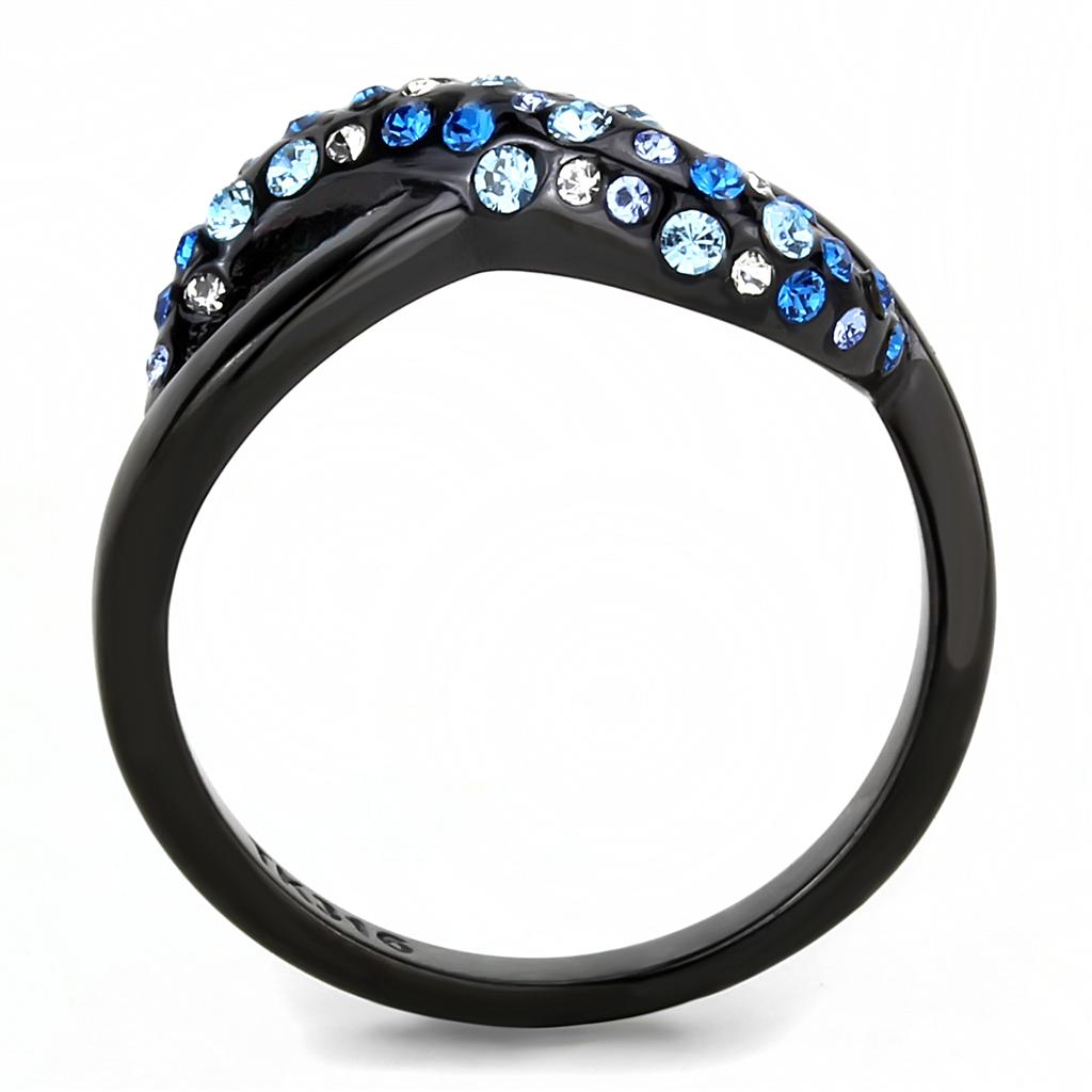 MATK3446 - IP Black(Ion Plating) Stainless Steel Ring with Top Grade Crystal  in Multi Color