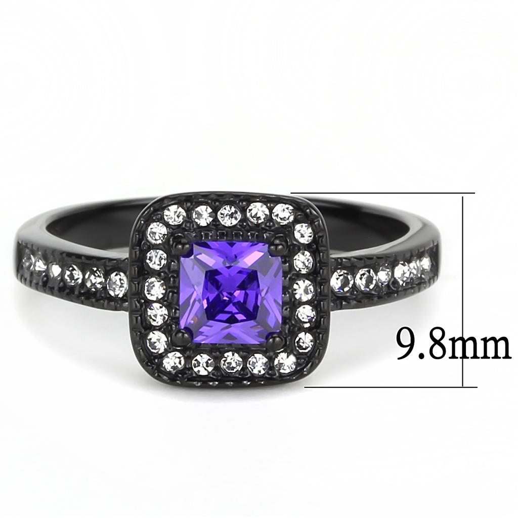 MATK3450 - IP Black(Ion Plating) Stainless Steel Ring with AAA Grade CZ  in Tanzanite