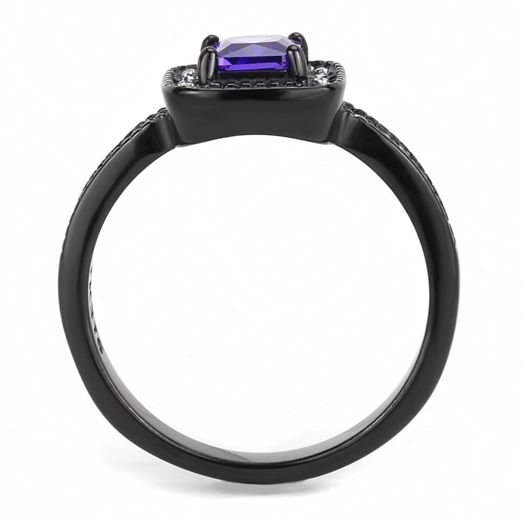MATK3450 - IP Black(Ion Plating) Stainless Steel Ring with AAA Grade CZ  in Tanzanite
