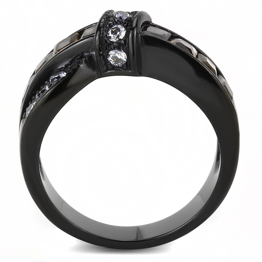 MATK3452 - IP Black(Ion Plating) Stainless Steel Ring with Synthetic Synthetic Glass in Brown