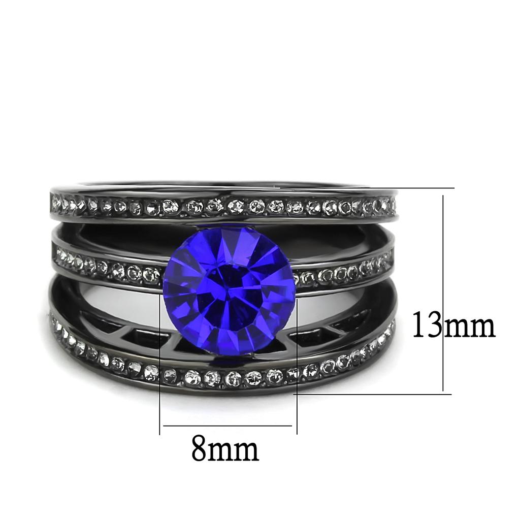 MATK3453 - IP Light Black  (IP Gun) Stainless Steel Ring with Top Grade Crystal  in Sapphire