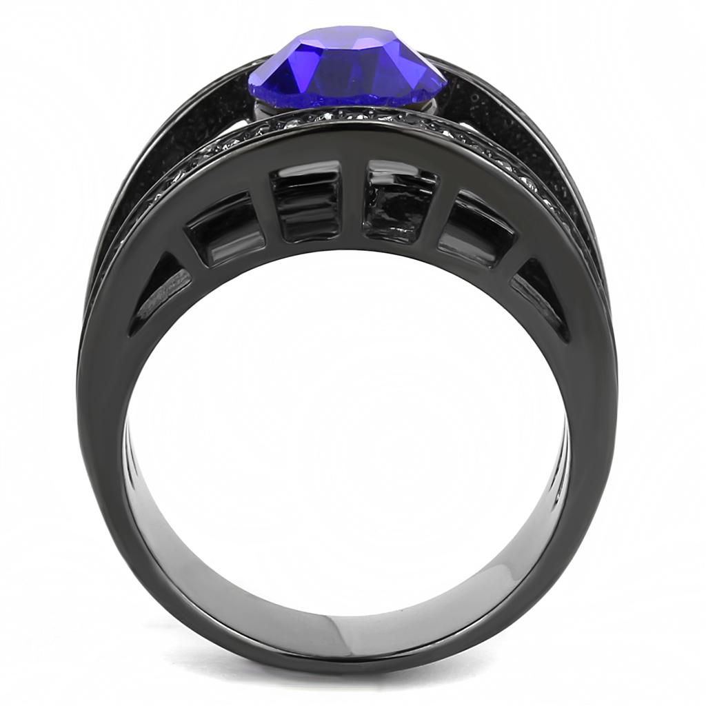 MATK3453 - IP Light Black  (IP Gun) Stainless Steel Ring with Top Grade Crystal  in Sapphire