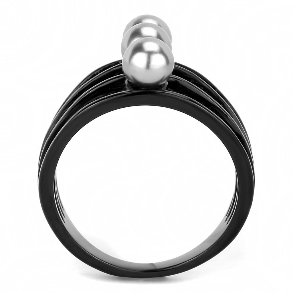 MATK3454 - IP Black(Ion Plating) Stainless Steel Ring with Synthetic Pearl in Gray