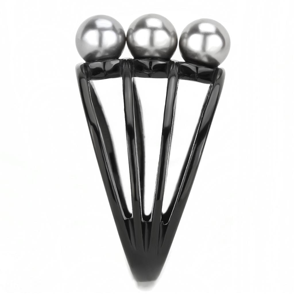 MATK3454 - IP Black(Ion Plating) Stainless Steel Ring with Synthetic Pearl in Gray