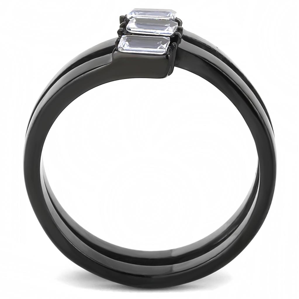 MATK3455 - IP Black(Ion Plating) Stainless Steel Ring with AAA Grade CZ  in Clear