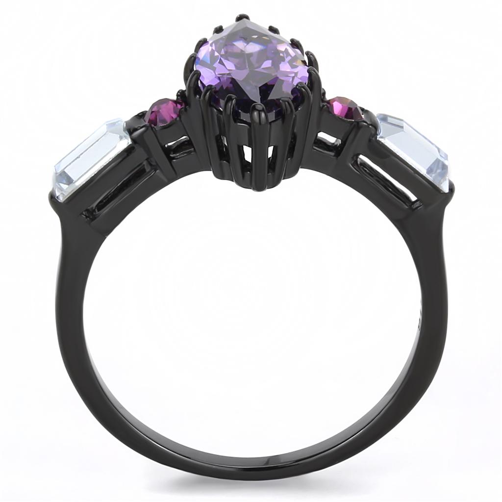 MATK3456 - IP Black(Ion Plating) Stainless Steel Ring with AAA Grade CZ  in Amethyst