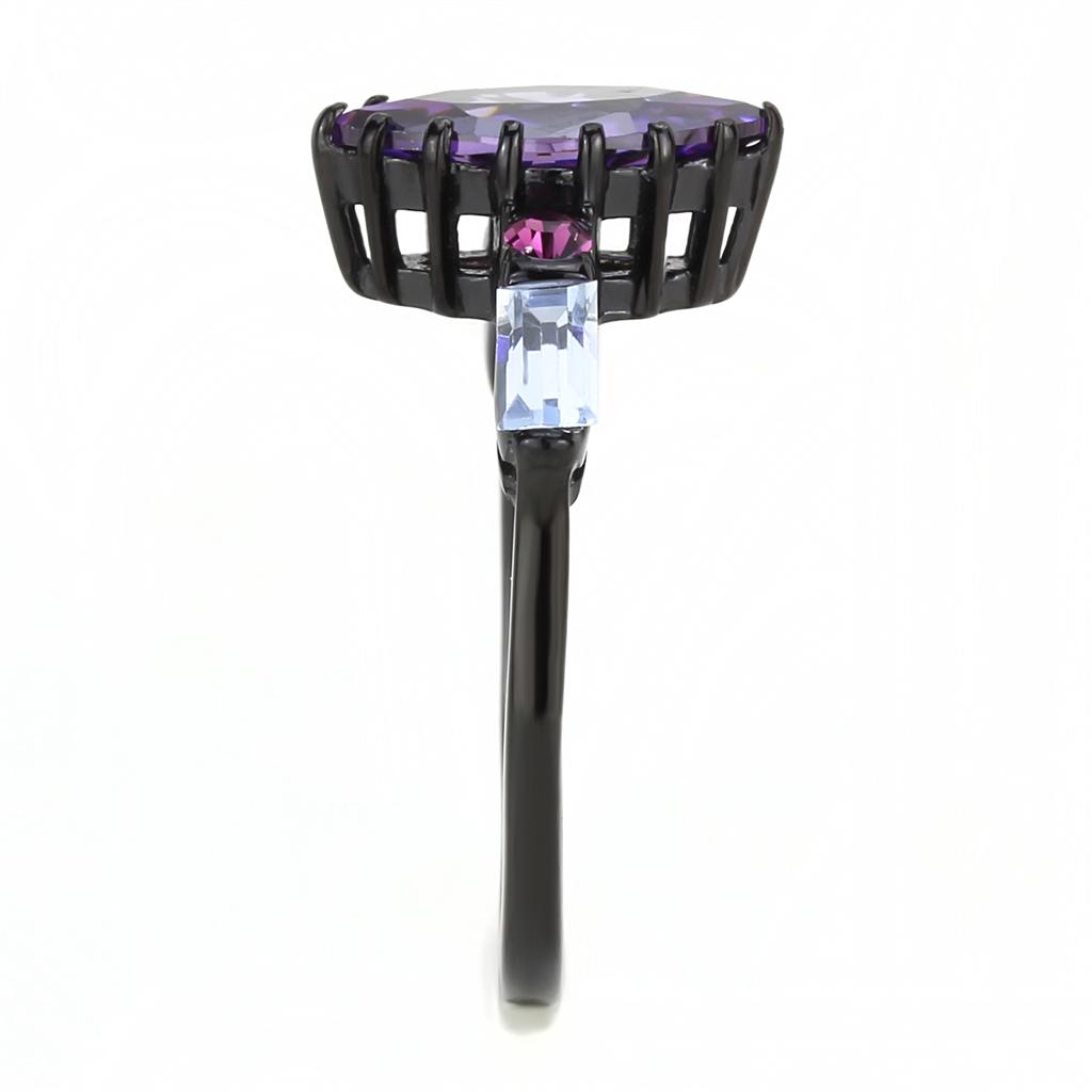 MATK3456 - IP Black(Ion Plating) Stainless Steel Ring with AAA Grade CZ  in Amethyst