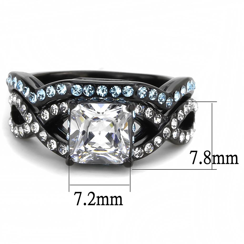 MATK3457 - IP Black(Ion Plating) Stainless Steel Ring with AAA Grade CZ  in Clear