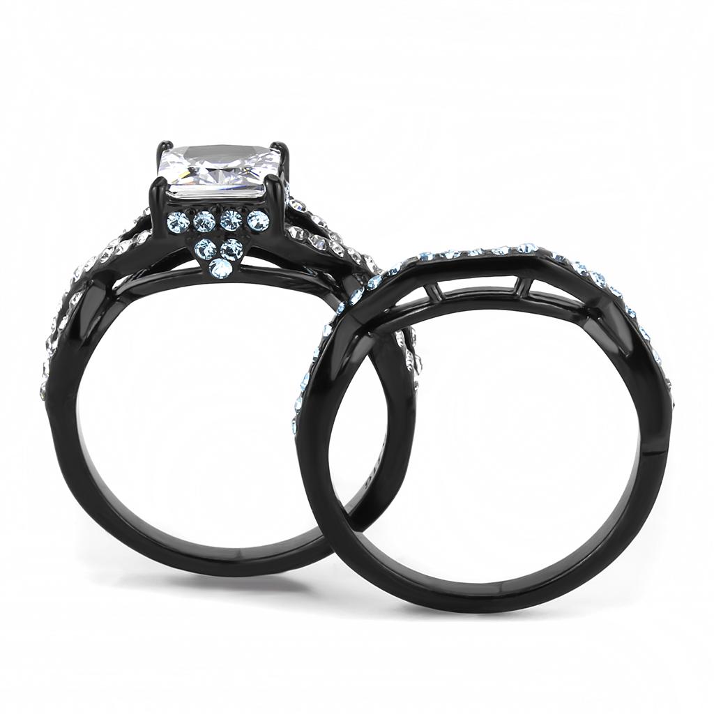 MATK3457 - IP Black(Ion Plating) Stainless Steel Ring with AAA Grade CZ  in Clear