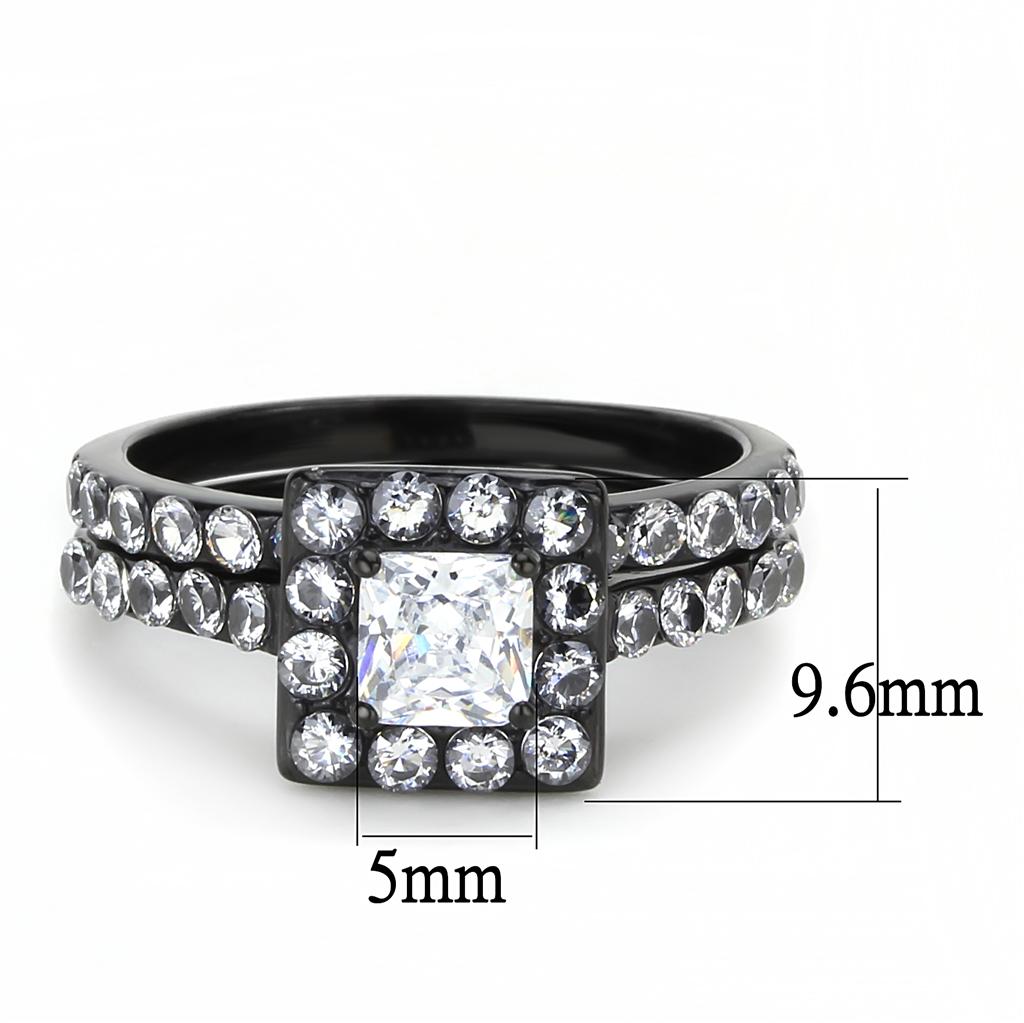MATK3458 - IP Black(Ion Plating) Stainless Steel Ring with AAA Grade CZ  in Clear