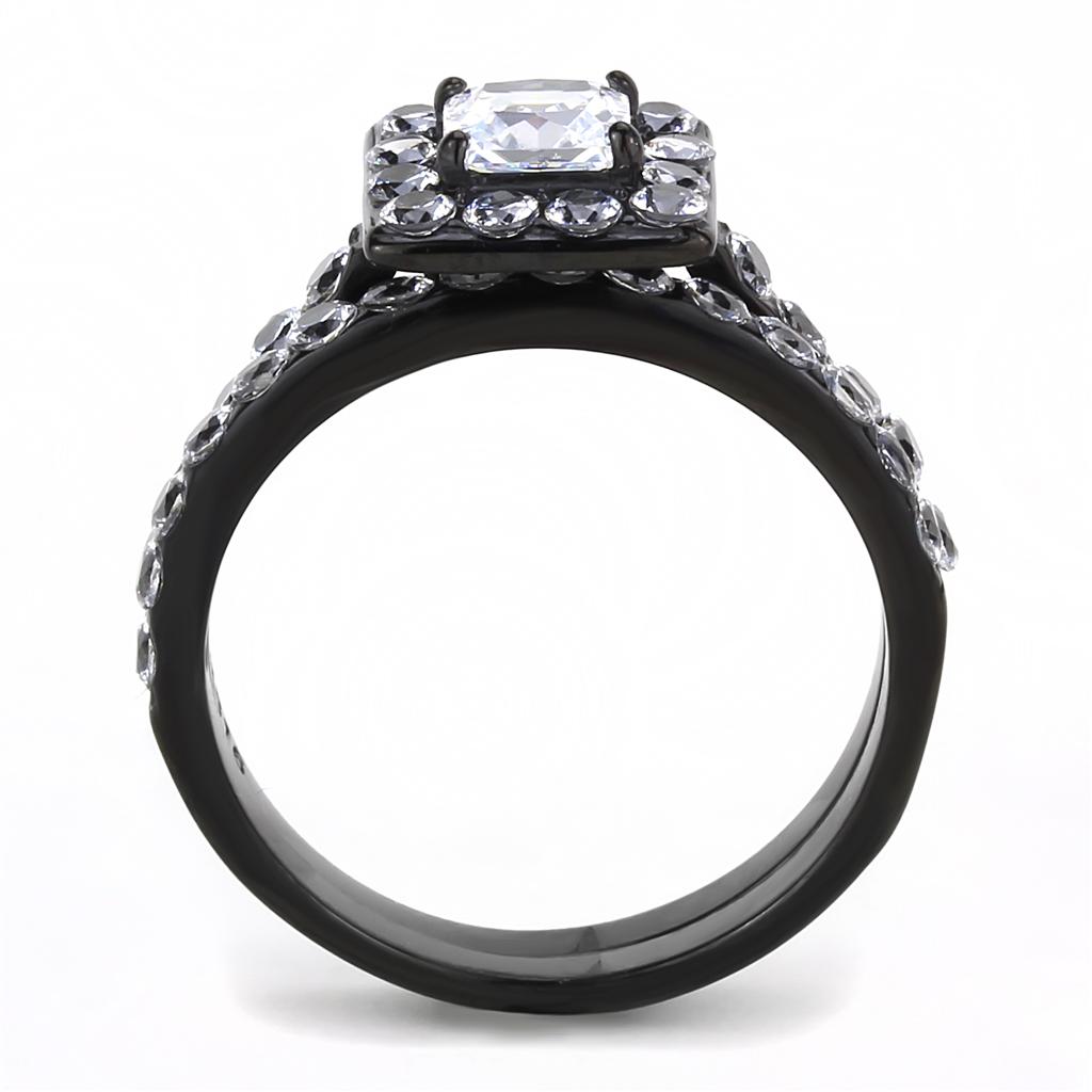 MATK3458 - IP Black(Ion Plating) Stainless Steel Ring with AAA Grade CZ  in Clear