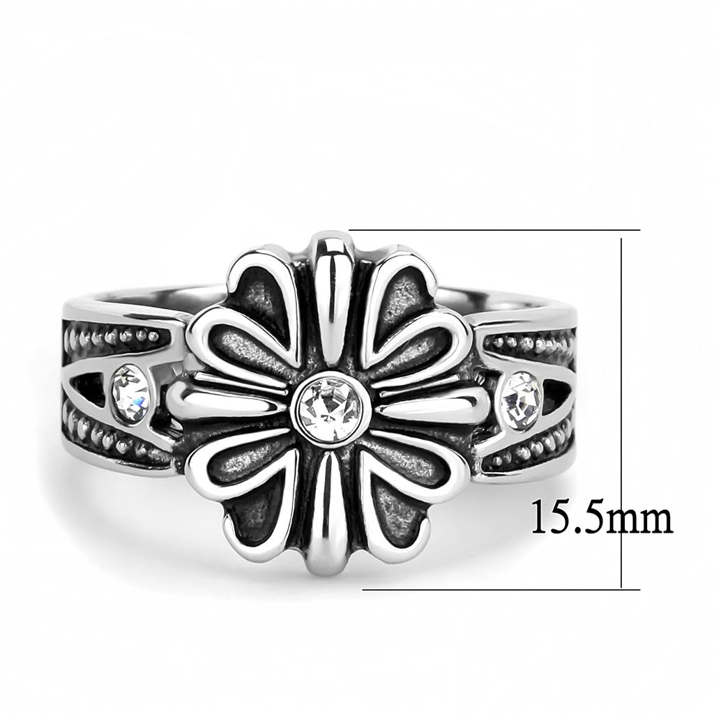 MATK3462 - High polished (no plating) Stainless Steel Ring with Top Grade Crystal  in Clear