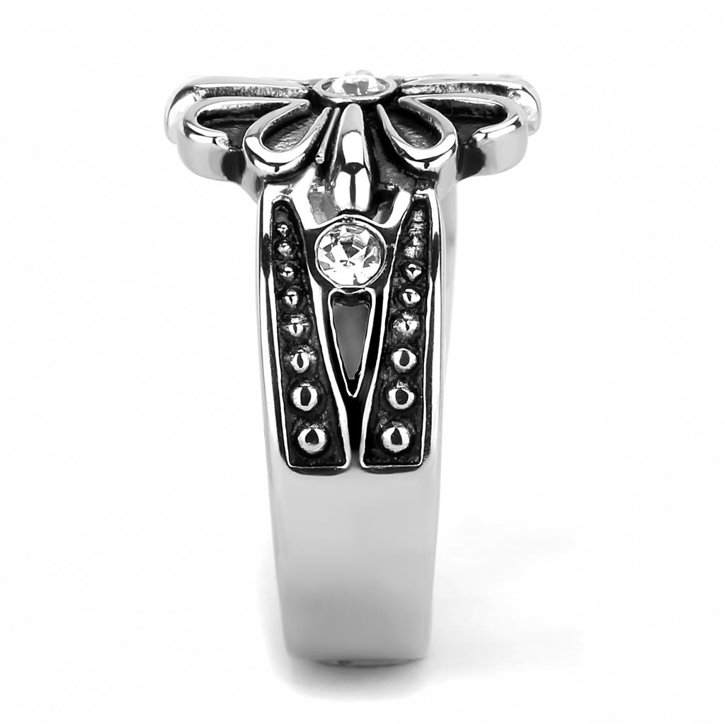 MATK3462 - High polished (no plating) Stainless Steel Ring with Top Grade Crystal  in Clear