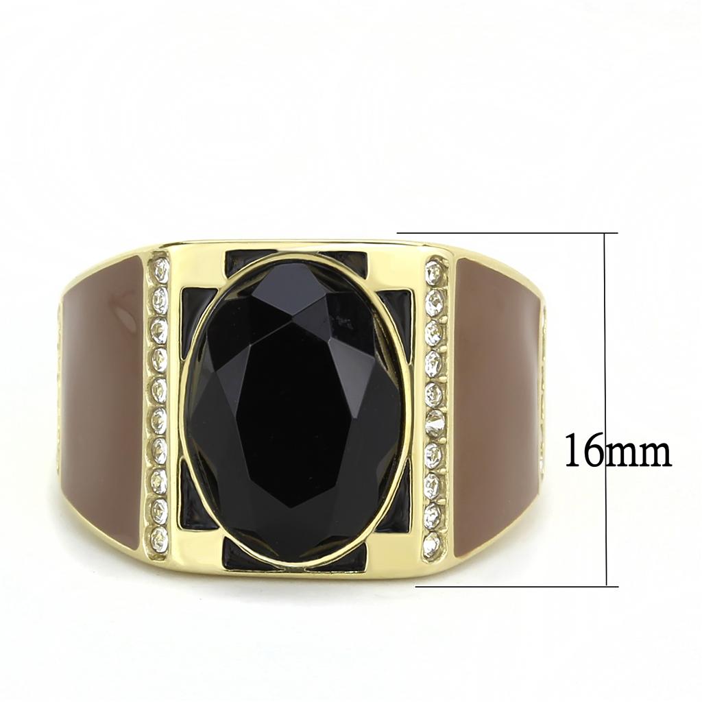 MATK3465 - IP Gold(Ion Plating) Stainless Steel Ring with Synthetic Onyx in Jet