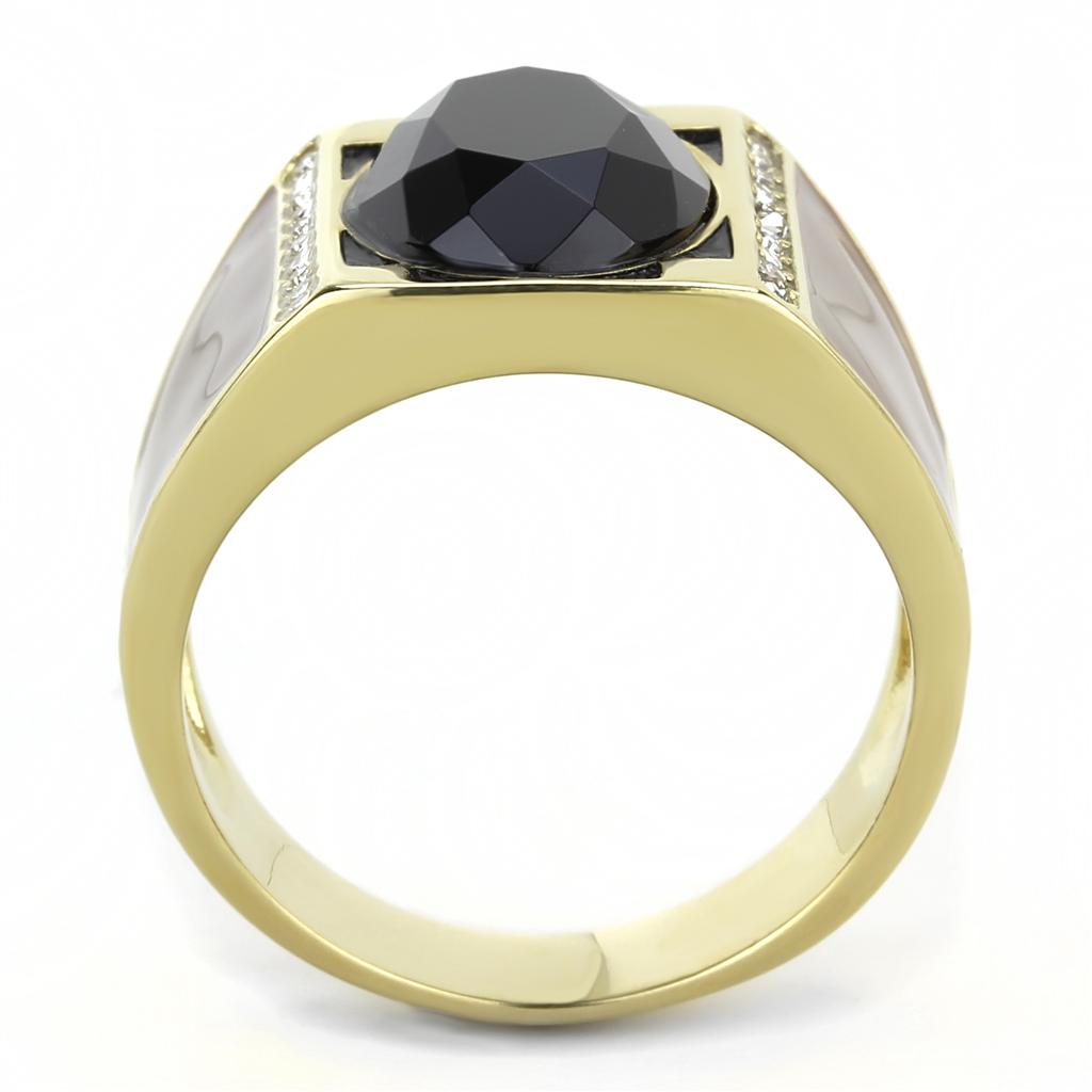 MATK3465 - IP Gold(Ion Plating) Stainless Steel Ring with Synthetic Onyx in Jet