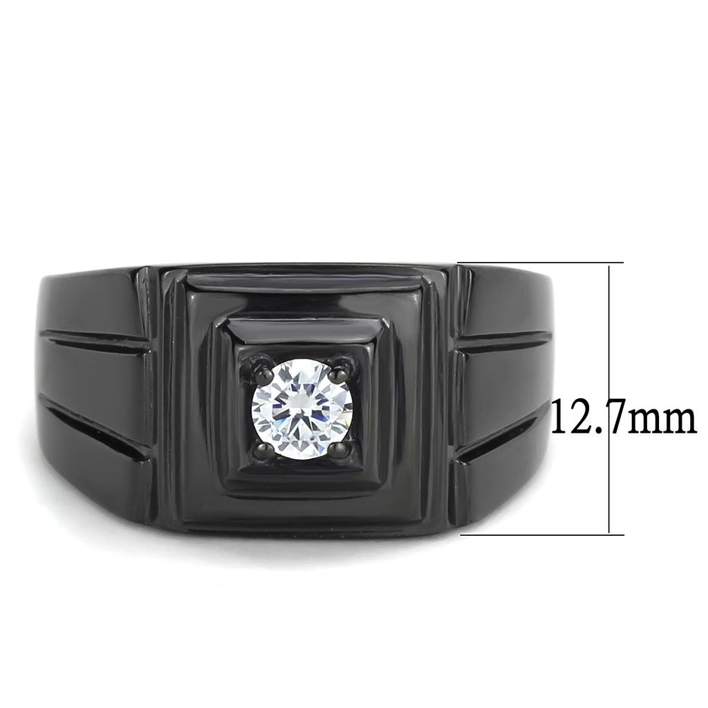 MATK3466 - IP Black(Ion Plating) Stainless Steel Ring with AAA Grade CZ  in Clear