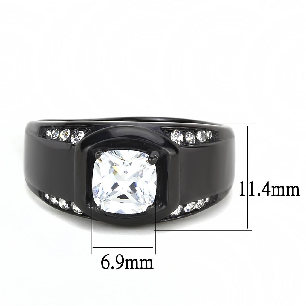 MATK3467 - IP Black(Ion Plating) Stainless Steel Ring with AAA Grade CZ  in Clear