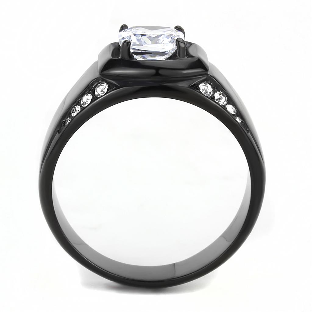 MATK3467 - IP Black(Ion Plating) Stainless Steel Ring with AAA Grade CZ  in Clear