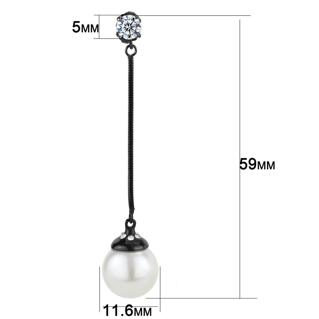 MATK3471 - IP Black(Ion Plating) Stainless Steel Earrings with Synthetic Pearl in White