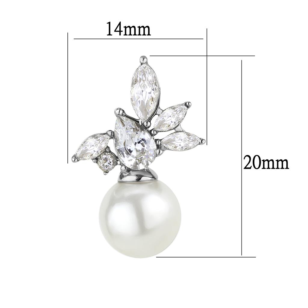 MATK3478 - High polished (no plating) Stainless Steel Earrings with Synthetic Pearl in White