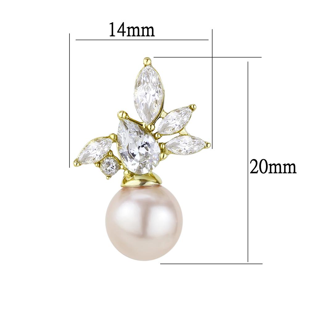 MATK3479 - IP Gold(Ion Plating) Stainless Steel Earrings with Synthetic Pearl in Light Rose