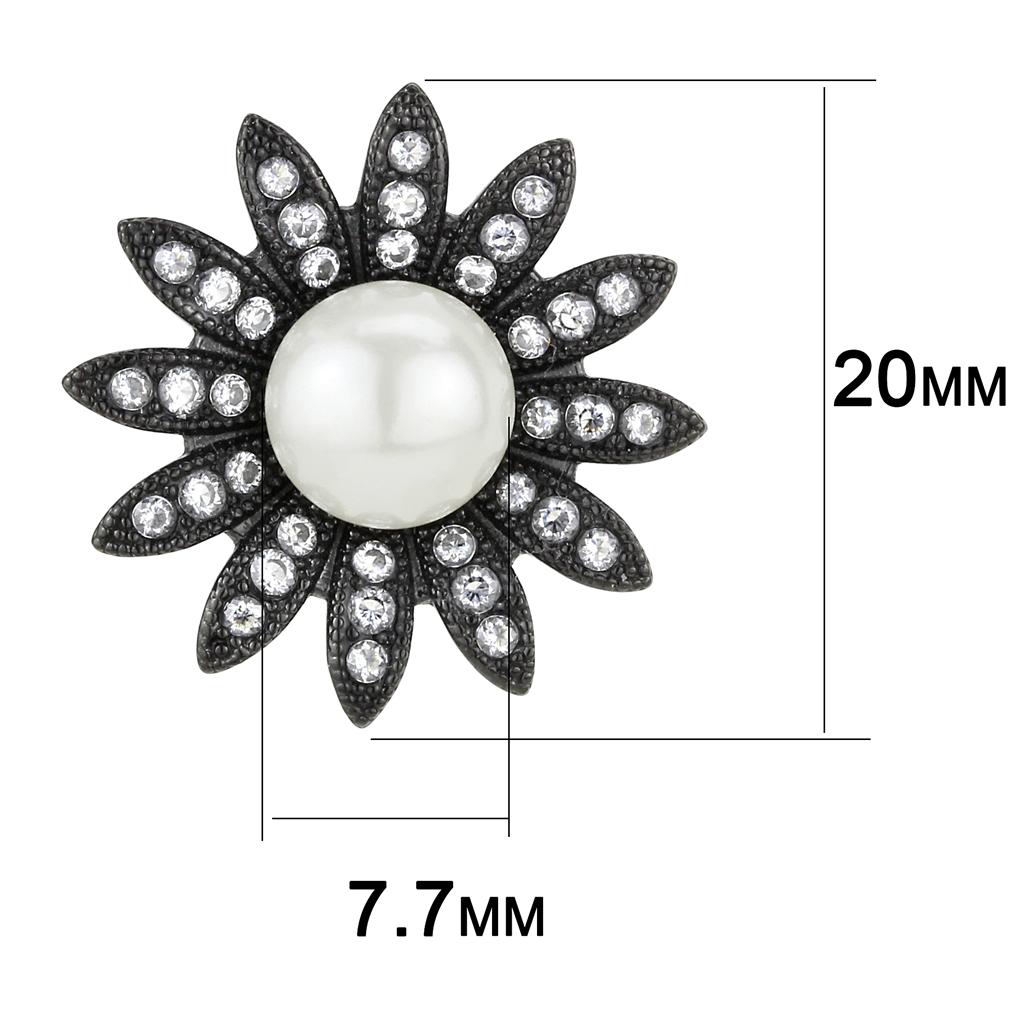 MATK3484 - IP Black(Ion Plating) Stainless Steel Earrings with Synthetic Pearl in White