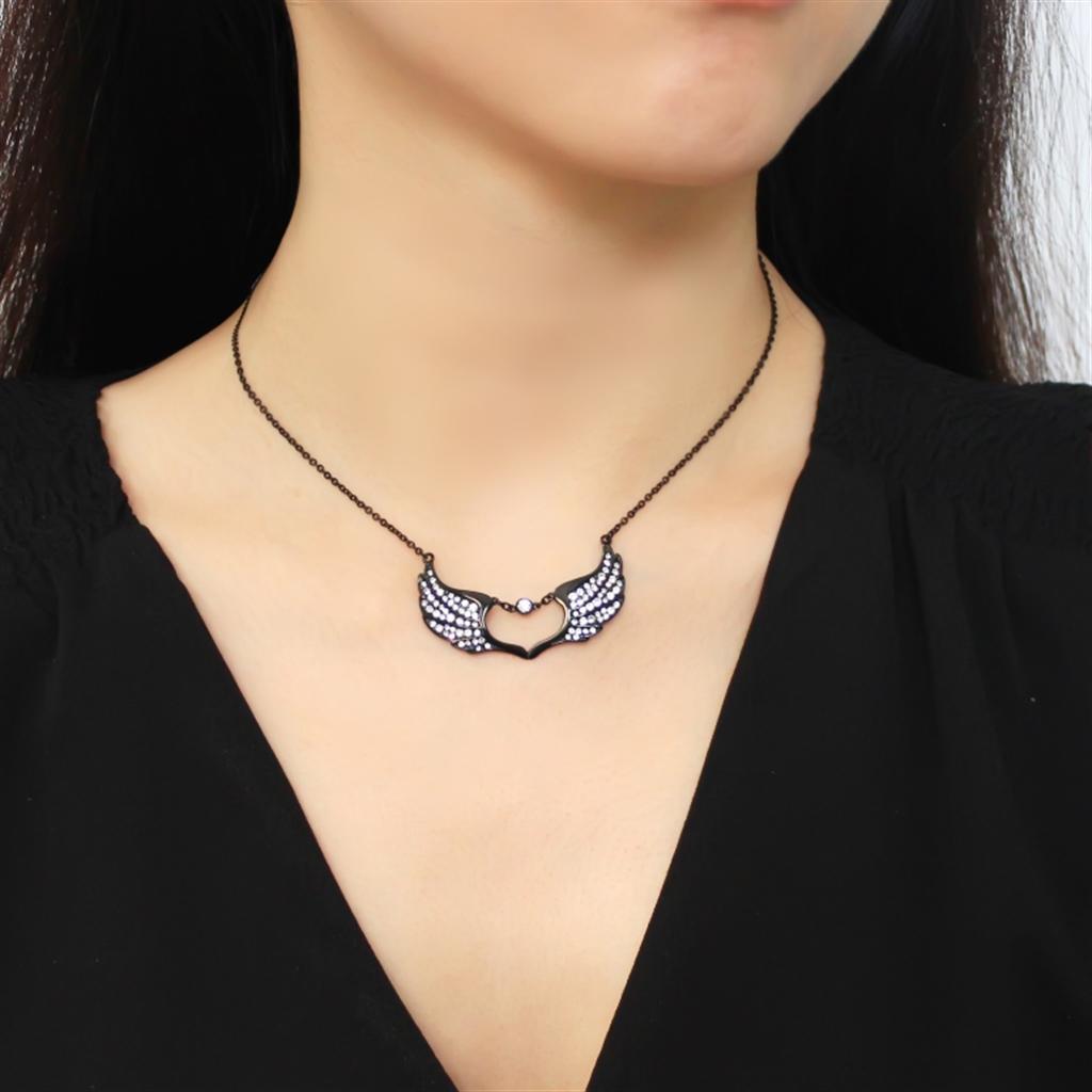 MATK3496 - IP Black(Ion Plating) Stainless Steel Necklace with Top Grade Crystal  in Clear