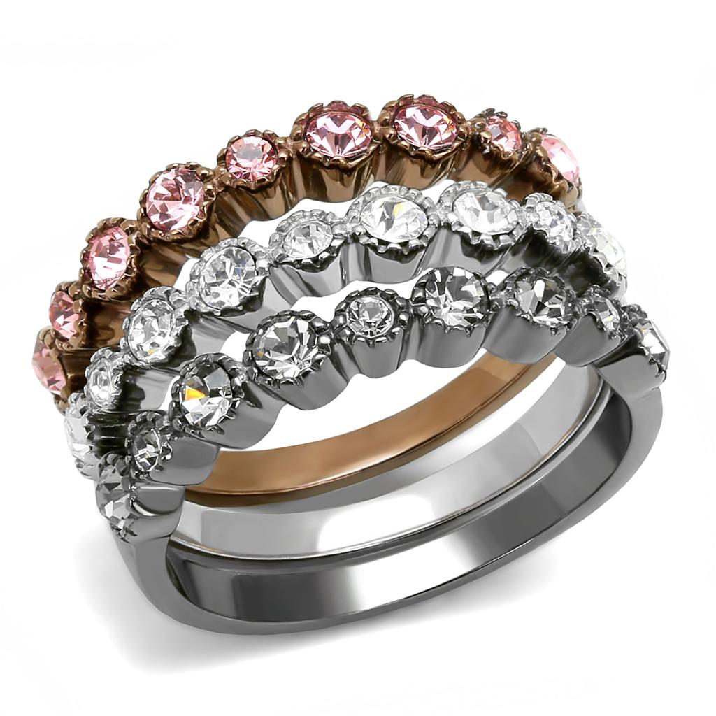 MATK3497 - High polished (no plating) Stainless Steel Ring with Top Grade Crystal  in Clear