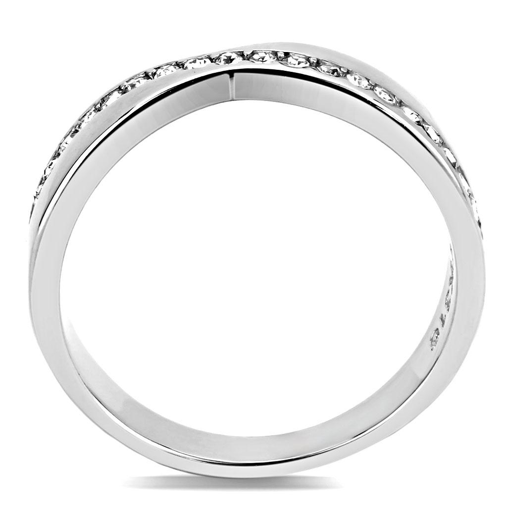 MATK3501 - High polished (no plating) Stainless Steel Ring with Top Grade Crystal  in Clear