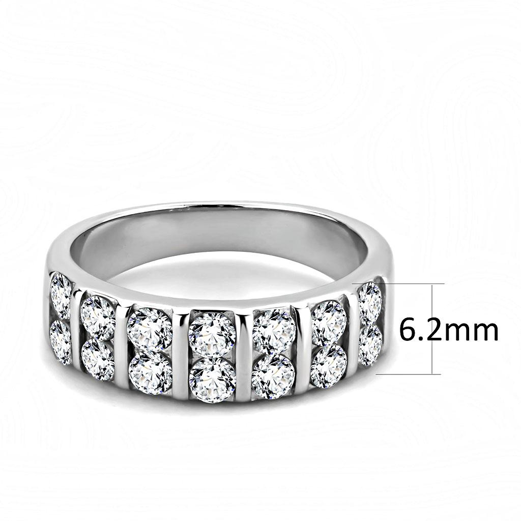 MATK3504 - High polished (no plating) Stainless Steel Ring with AAA Grade CZ  in Clear
