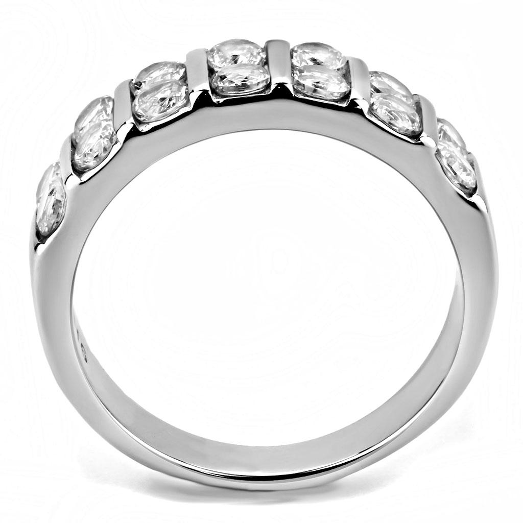 MATK3504 - High polished (no plating) Stainless Steel Ring with AAA Grade CZ  in Clear