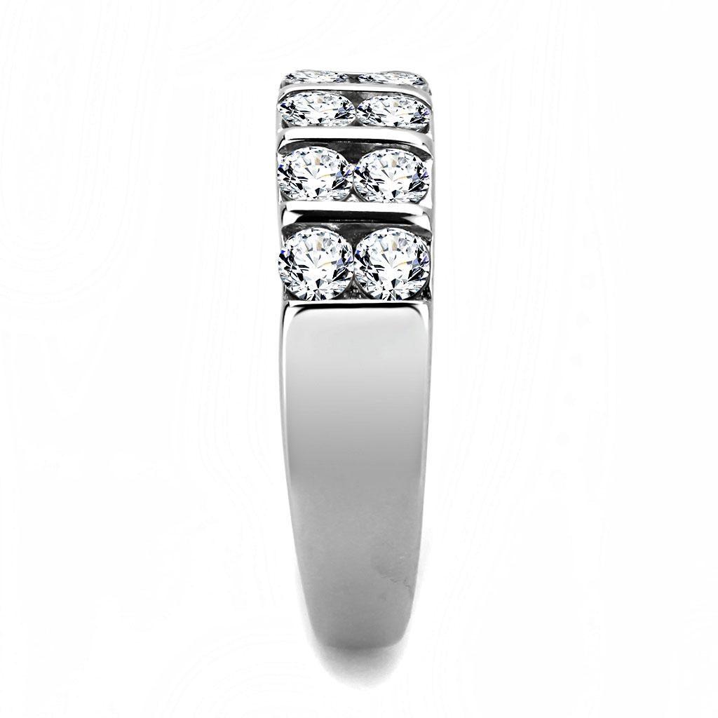 MATK3504 - High polished (no plating) Stainless Steel Ring with AAA Grade CZ  in Clear