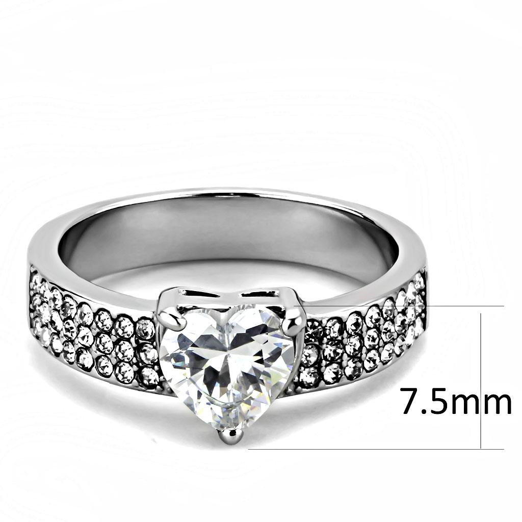MATK3505 - High polished (no plating) Stainless Steel Ring with AAA Grade CZ  in Clear