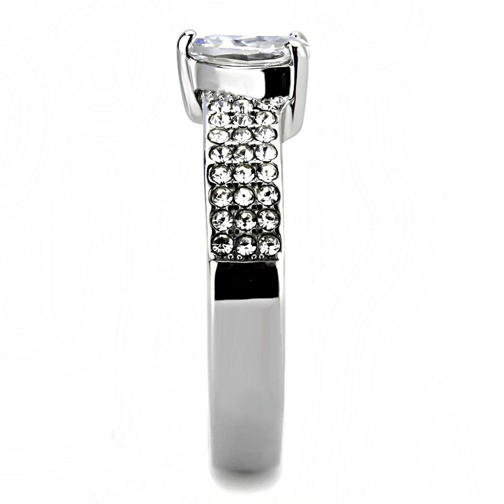 MATK3505 - High polished (no plating) Stainless Steel Ring with AAA Grade CZ  in Clear