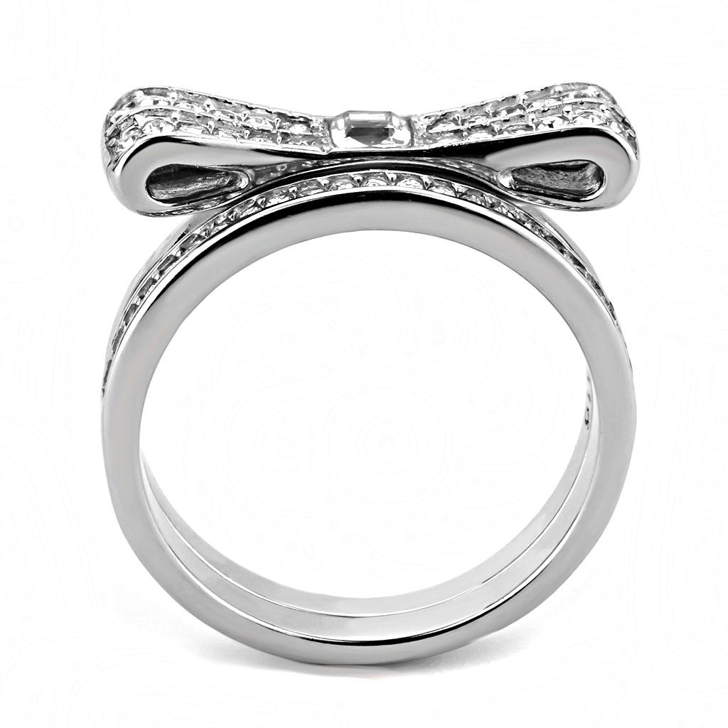MATK3506 - High polished (no plating) Stainless Steel Ring with Top Grade Crystal  in Clear