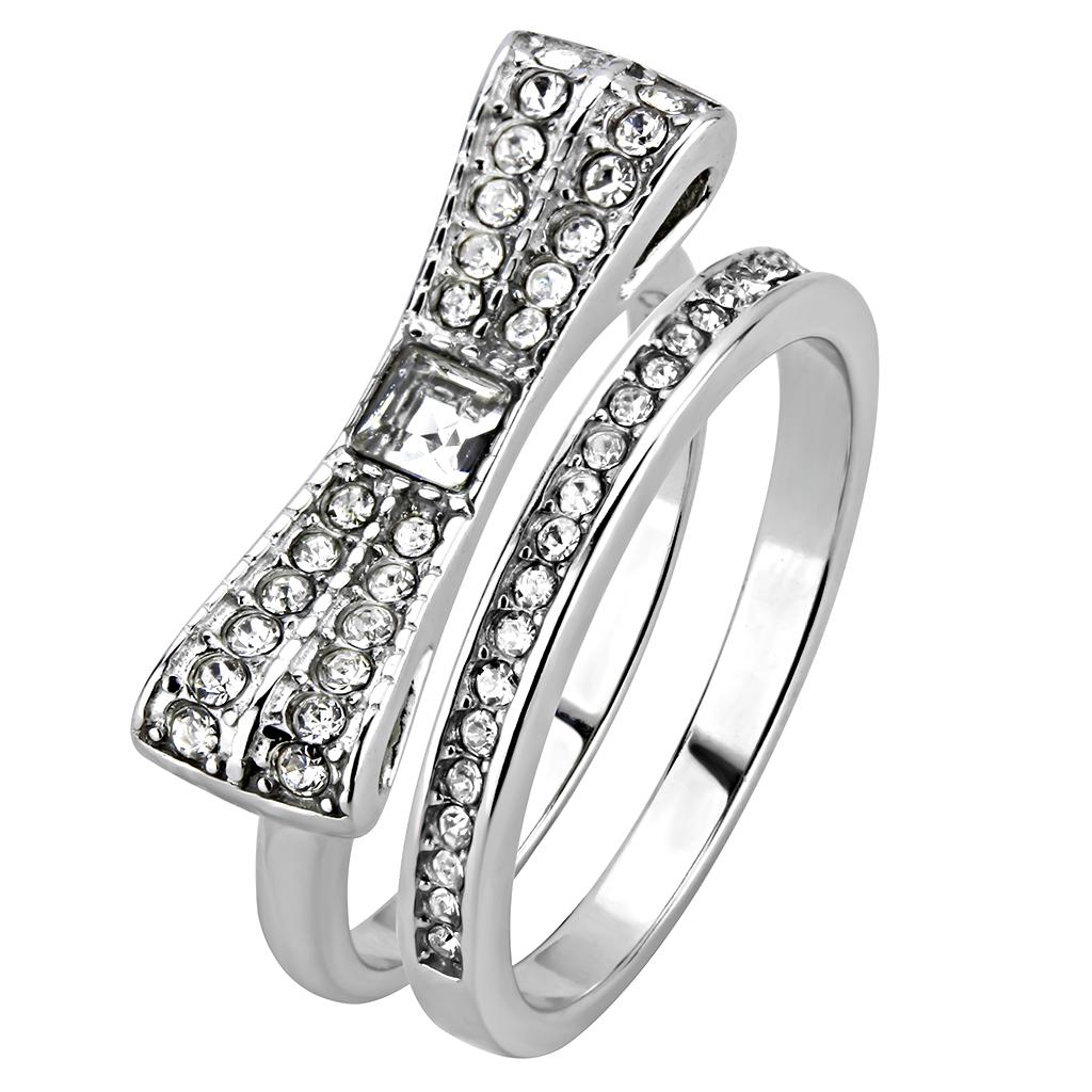 MATK3506 - High polished (no plating) Stainless Steel Ring with Top Grade Crystal  in Clear