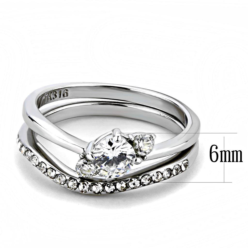 MATK3507 - High polished (no plating) Stainless Steel Ring with AAA Grade CZ  in Clear
