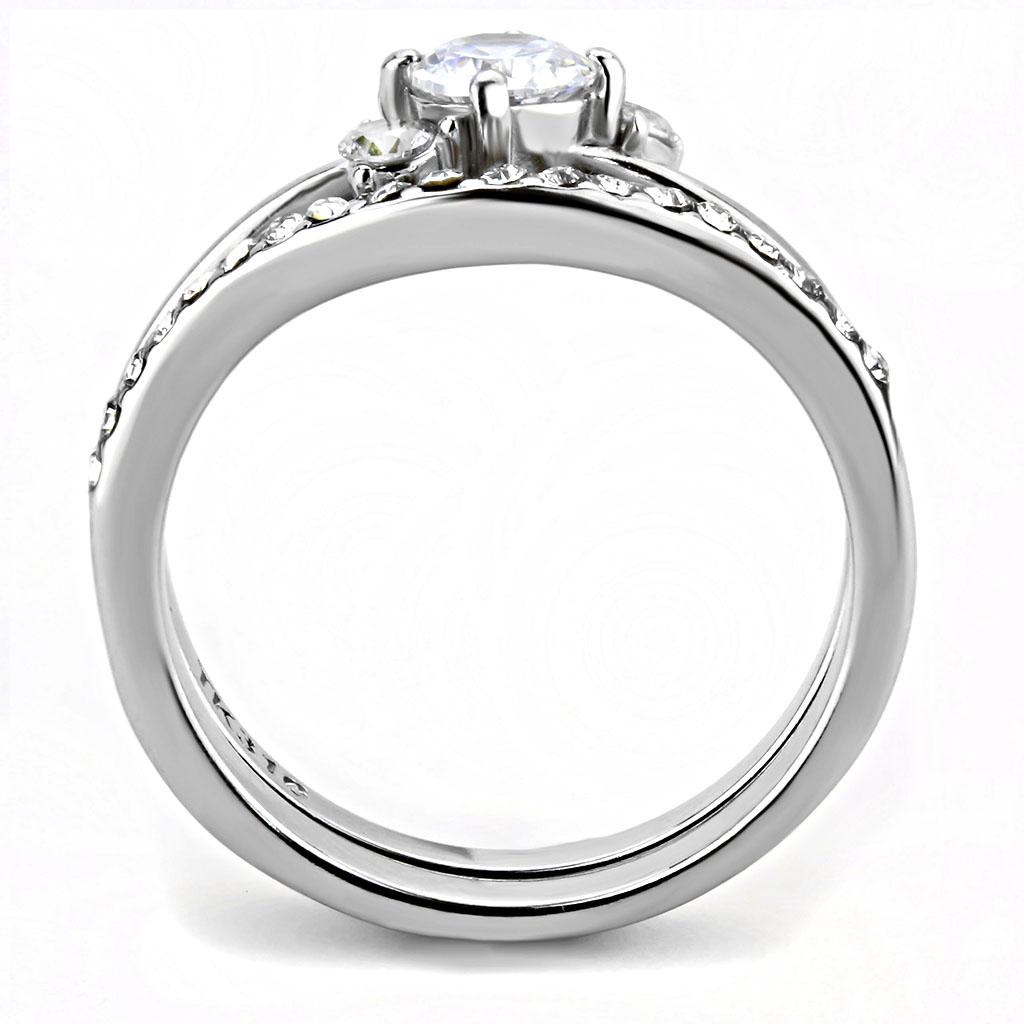 MATK3507 - High polished (no plating) Stainless Steel Ring with AAA Grade CZ  in Clear