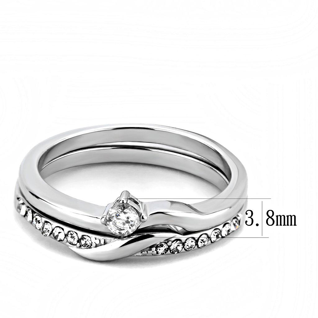 MATK3508 - High polished (no plating) Stainless Steel Ring with AAA Grade CZ  in Clear