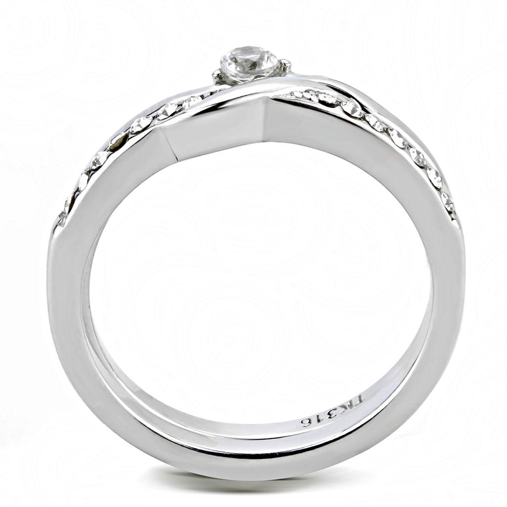 MATK3508 - High polished (no plating) Stainless Steel Ring with AAA Grade CZ  in Clear