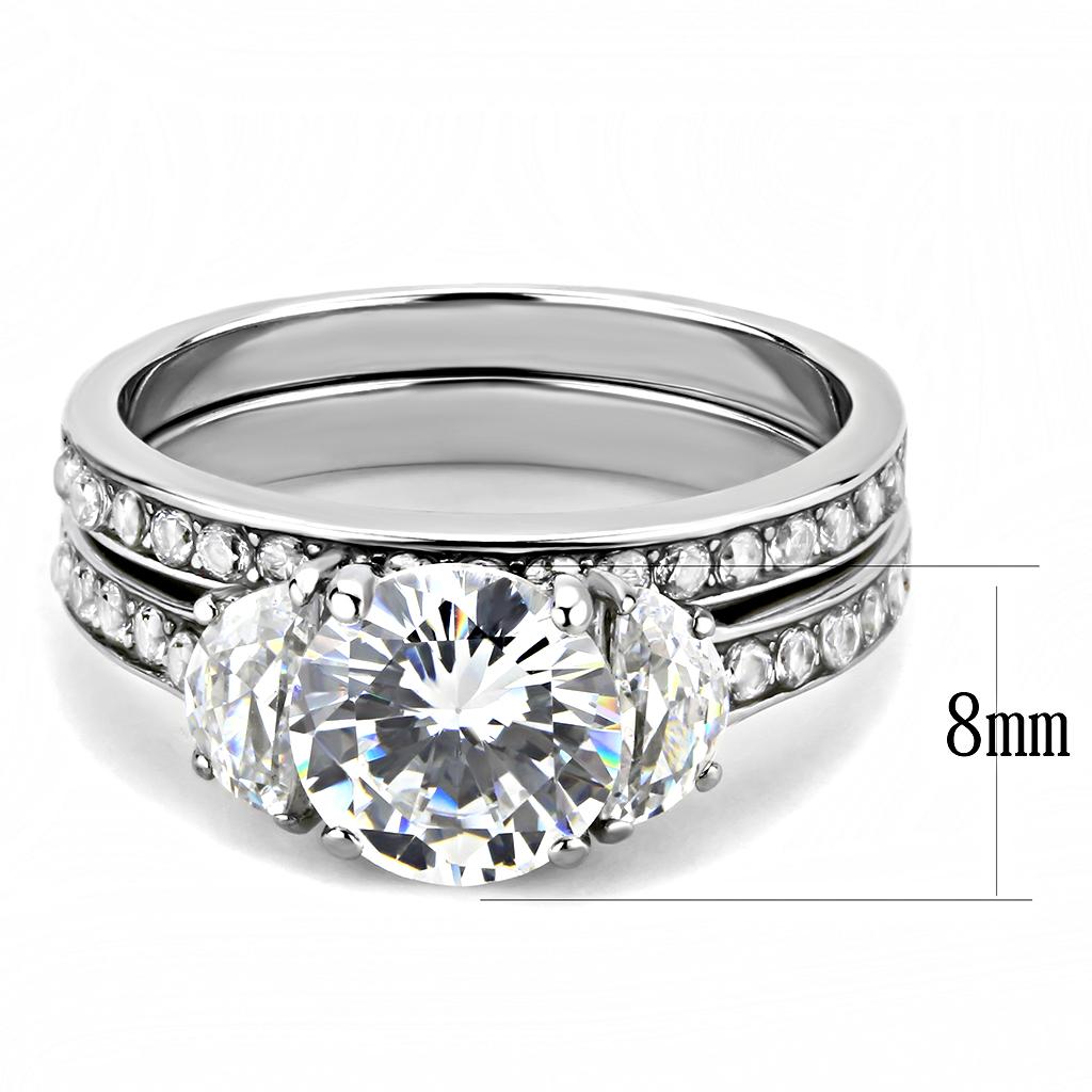 MATK3509 - High polished (no plating) Stainless Steel Ring with AAA Grade CZ  in Clear